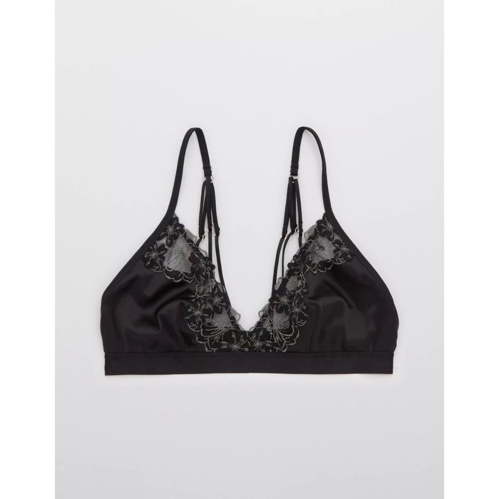Aerie NWT Shine Embroidered Triangle Bralette in True Black size Medium - Picture 8 of 9